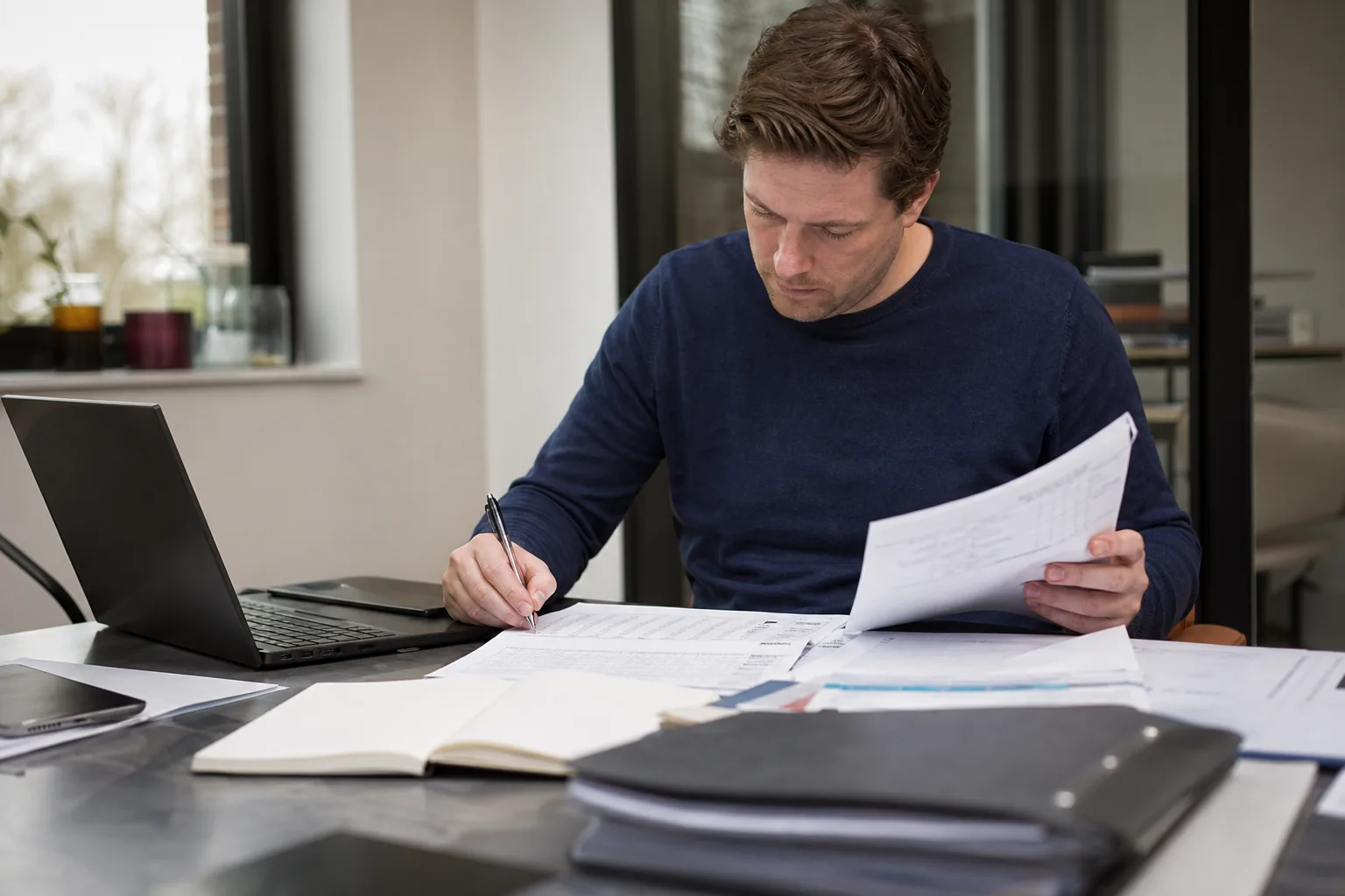 Administratief werk op een klein Nederlands kantoor. Beeld bij het artikel: Hoeveel werk is het om je losse Excel-lijst om te zetten in een vaste rittenstaat?