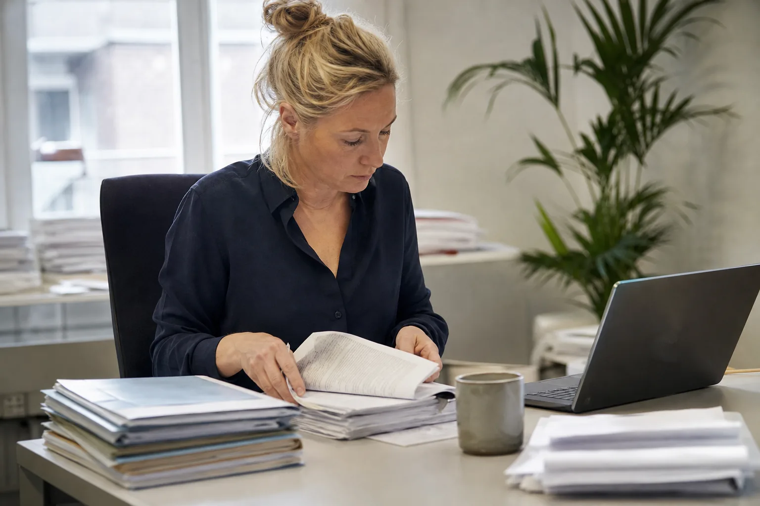 Administratief werk op een klein Nederlands kantoor. Beeld bij het artikel: Hoe zit het precies met bijtelling en de bewaarplicht van een oude rittenstaat?